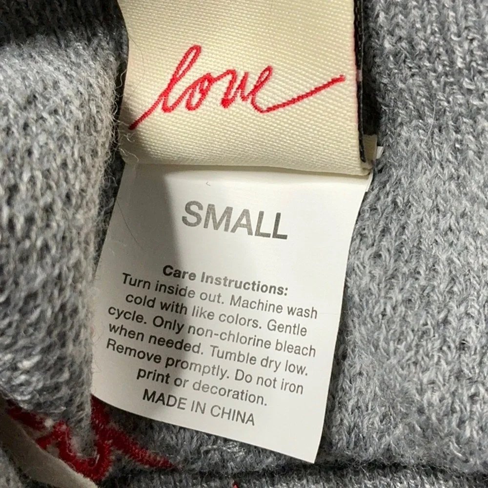 Ellen Degeneres Gray Sweater with Plaid Deer and Love Embroidery